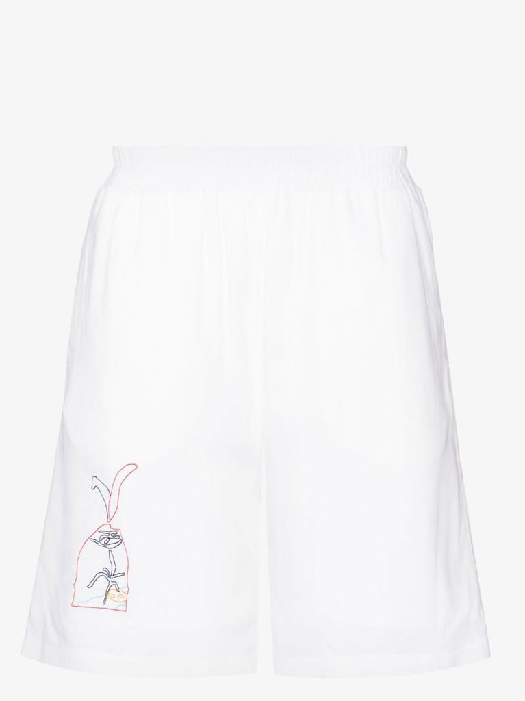White Embroidered Track Shorts