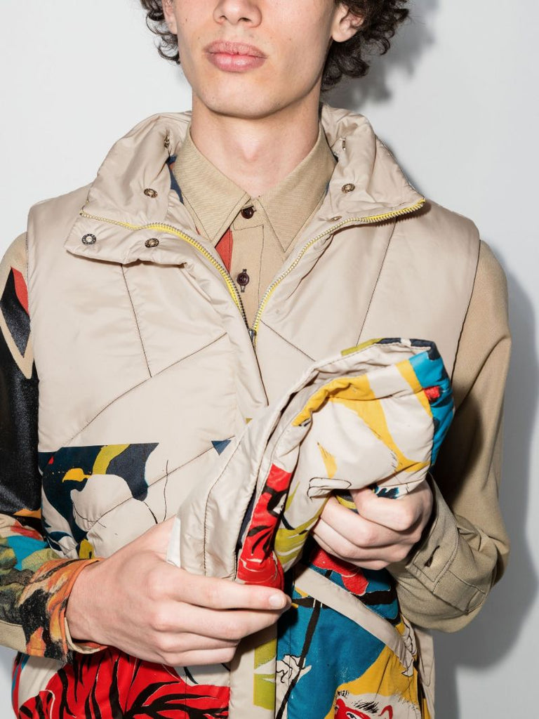 Neutral Crying Tiger Printed Puffer Gilet