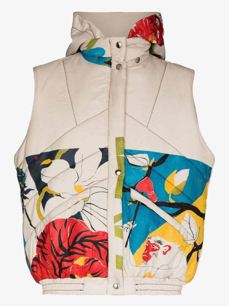 Neutral Crying Tiger Printed Puffer Gilet