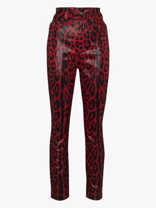 Coated Leopard Print Skinny Jeans