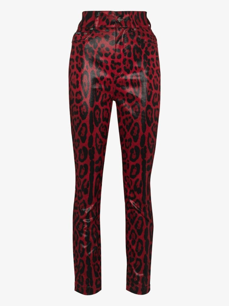 Coated Leopard Print Skinny Jeans