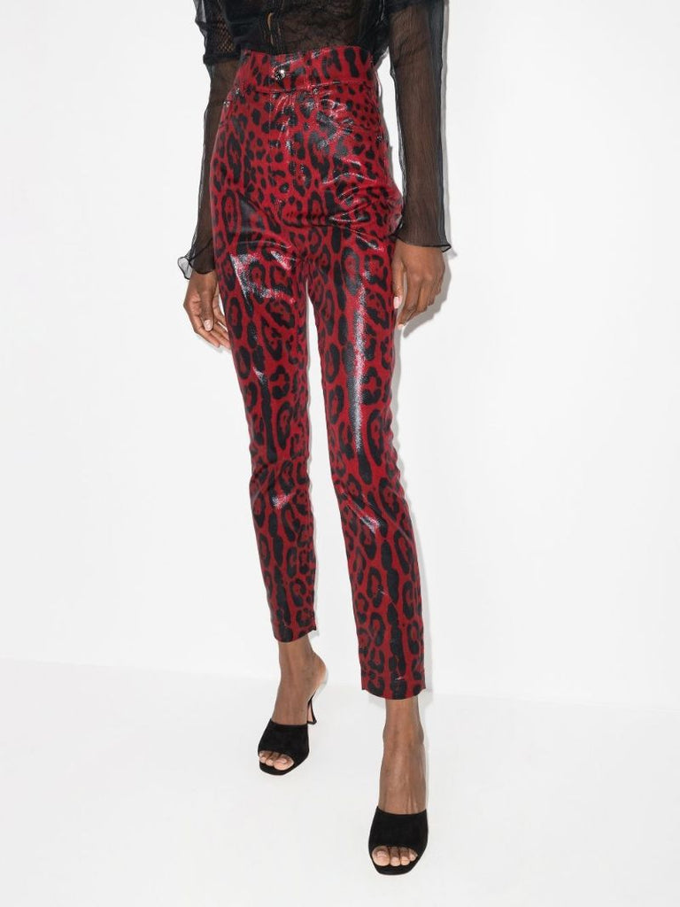 Coated Leopard Print Skinny Jeans