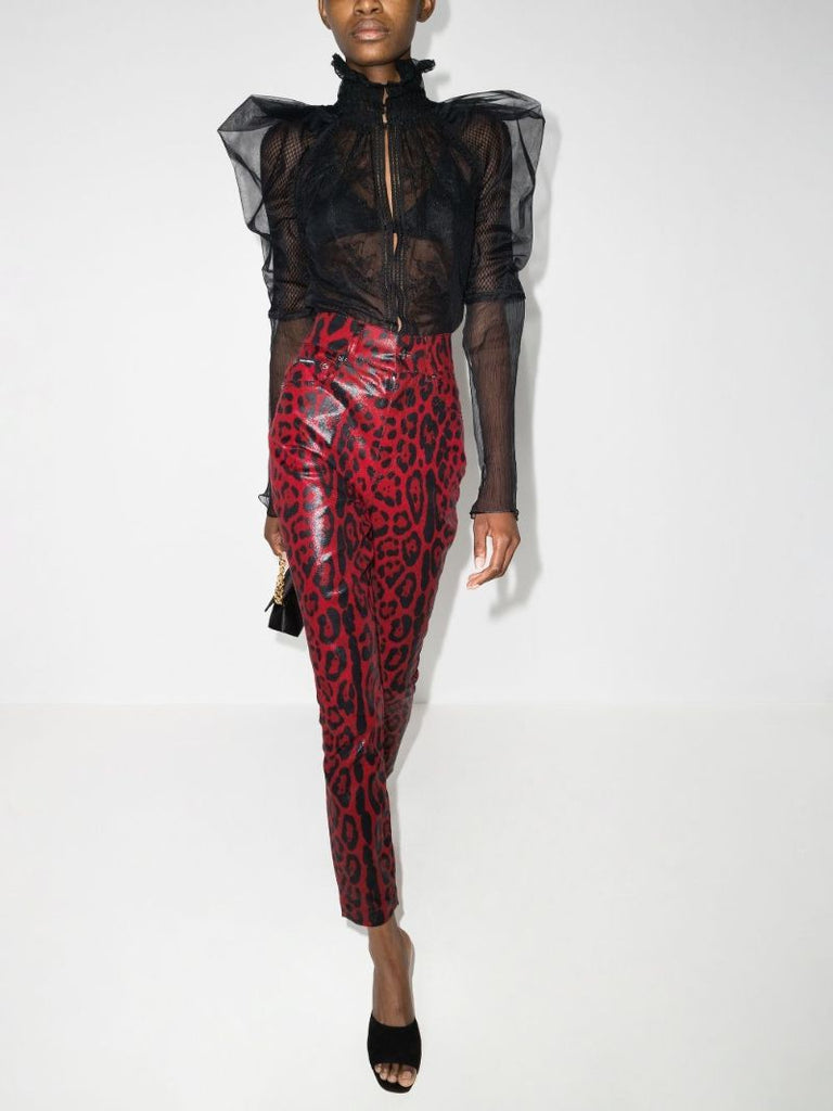 Coated Leopard Print Skinny Jeans