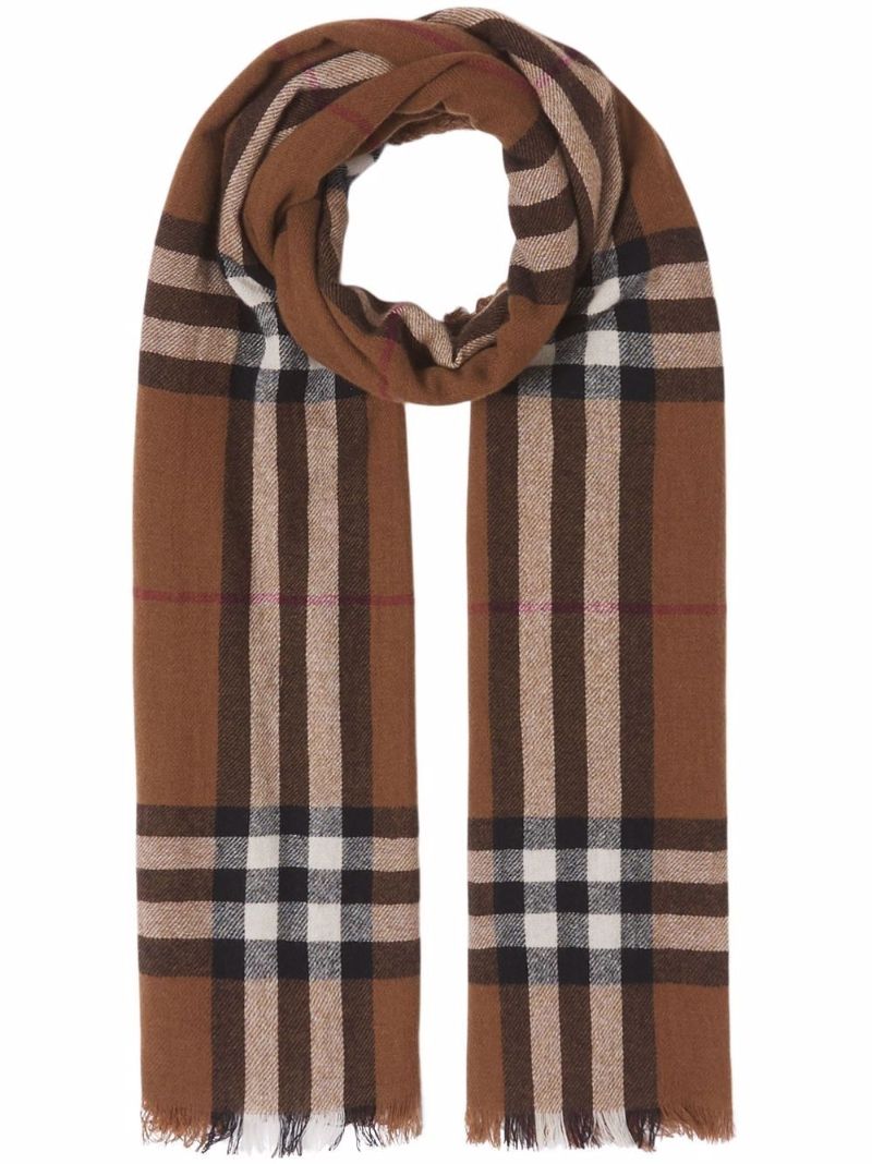 Brown Check Cashmere Scarf