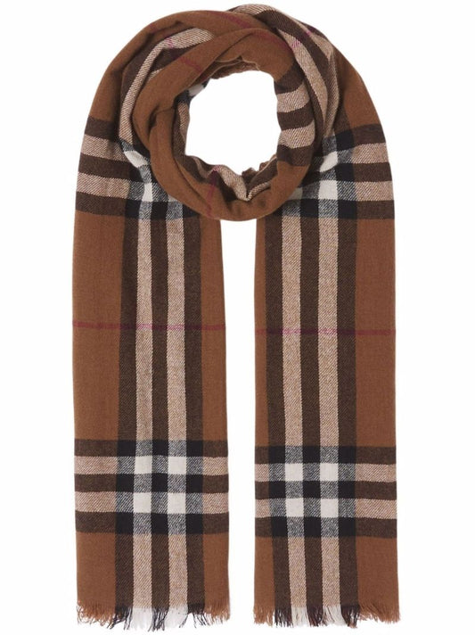 Brown Check Cashmere Scarf