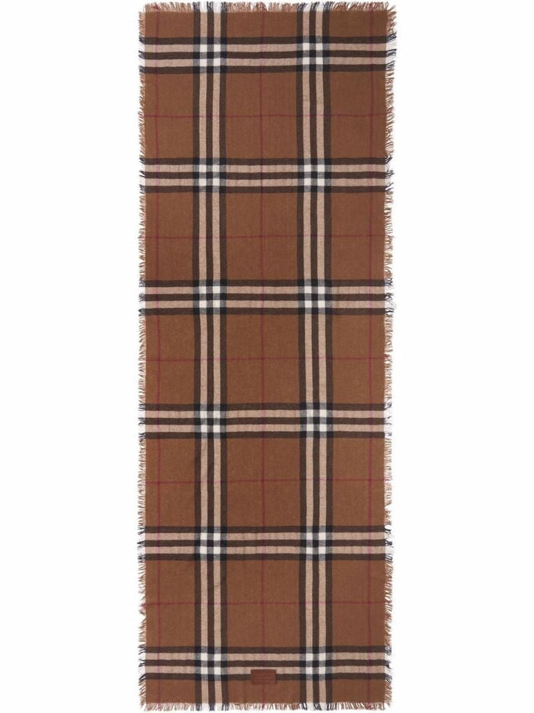 Brown Check Cashmere Scarf
