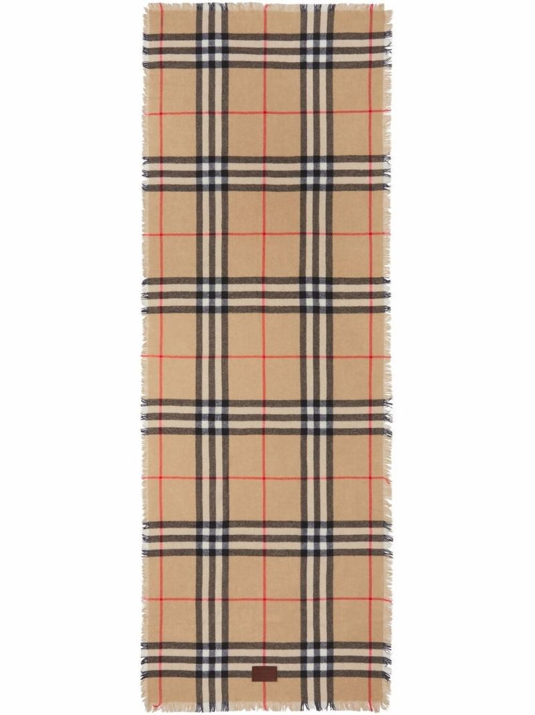 Neutral Check Cashmere Scarf