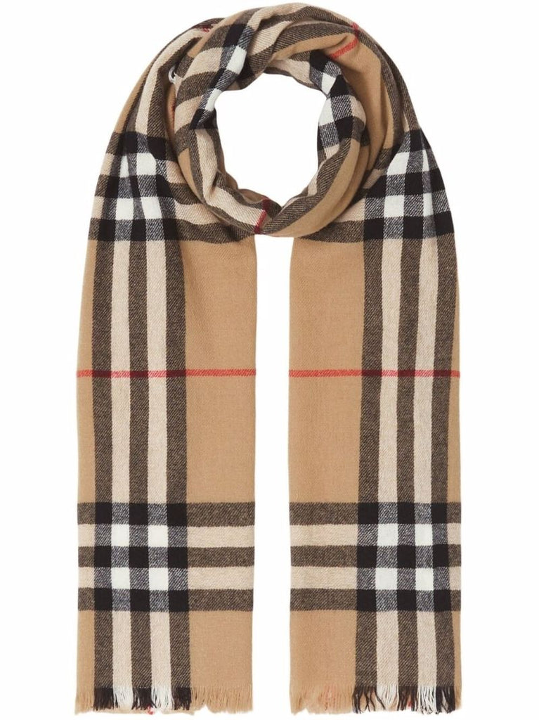 Neutral Check Cashmere Scarf