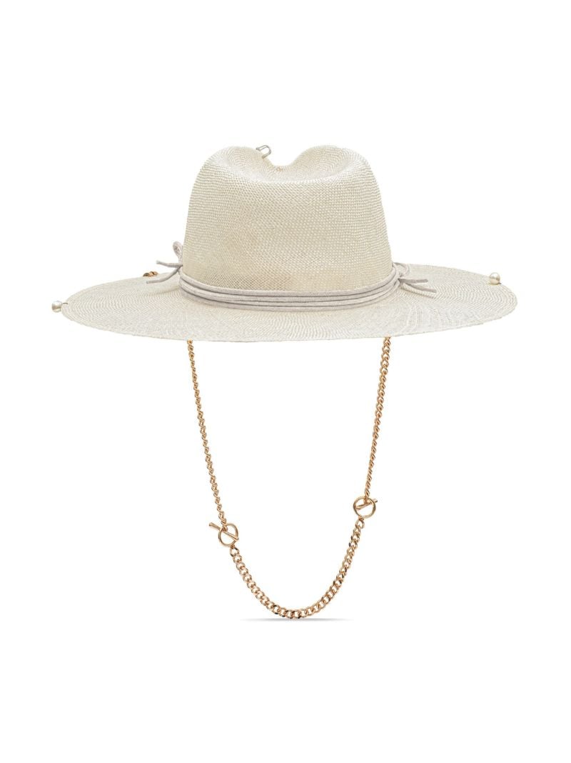 Neutral Embellished Straw Fedora Hat