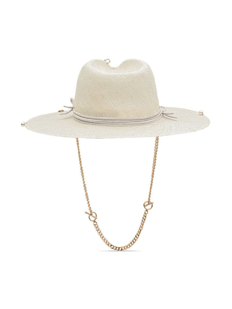 Neutral Embellished Straw Fedora Hat