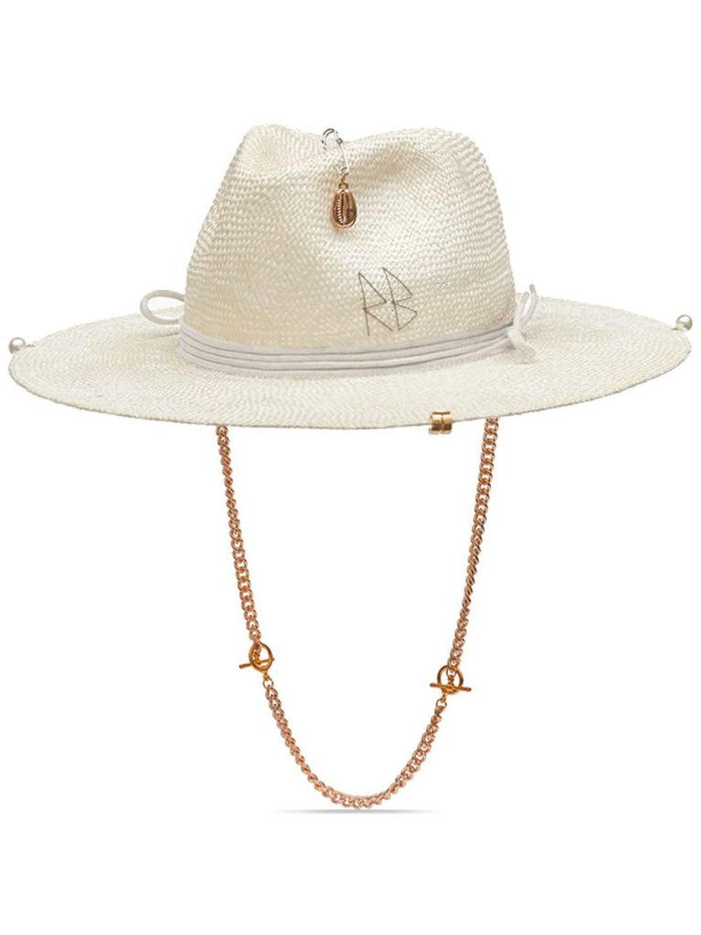 Neutral Embellished Straw Fedora Hat
