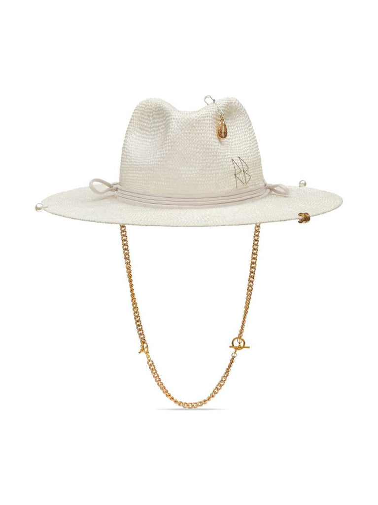 Neutral Embellished Straw Fedora Hat
