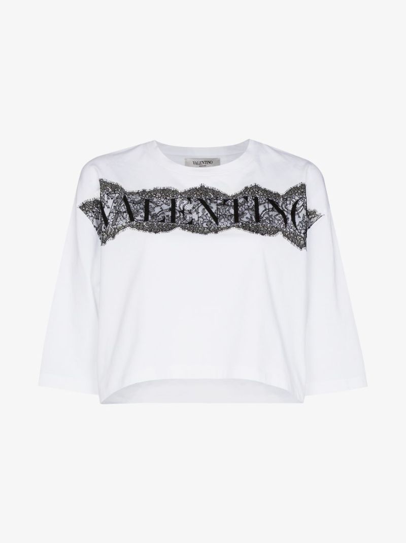White Logo Lace Cotton T-shirt