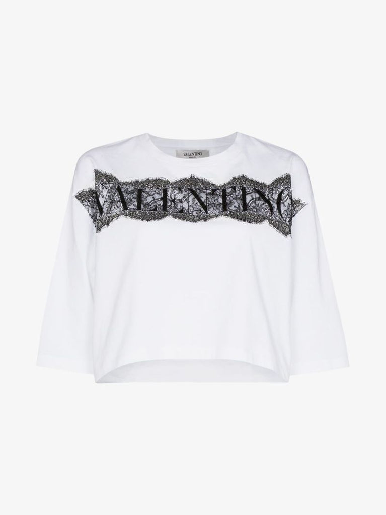 White Logo Lace Cotton T-shirt