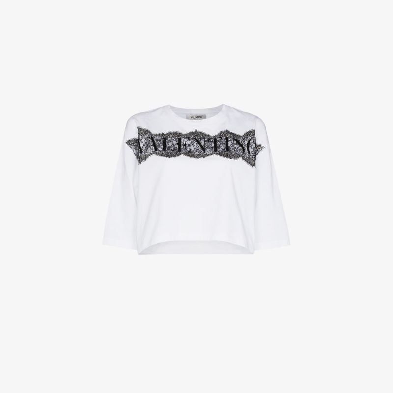 White Logo Lace Cotton T-shirt