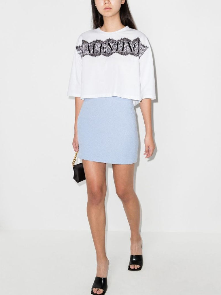 White Logo Lace Cotton T-shirt