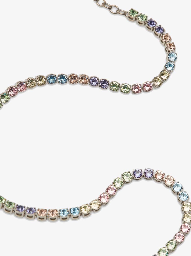Silver Tone Candy Rainbow Crystal Tennis Necklace