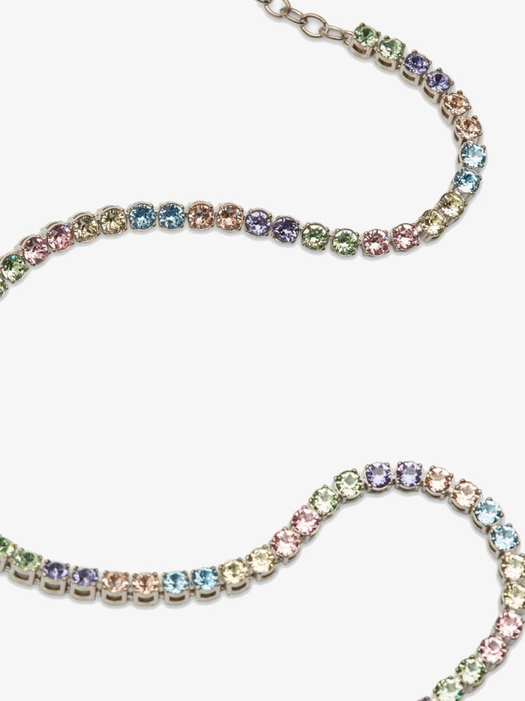 Silver Tone Candy Rainbow Crystal Tennis Necklace