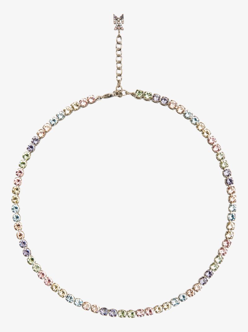 Silver Tone Candy Rainbow Crystal Tennis Necklace