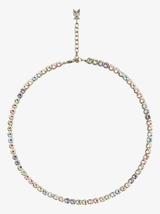 Silver Tone Candy Rainbow Crystal Tennis Necklace