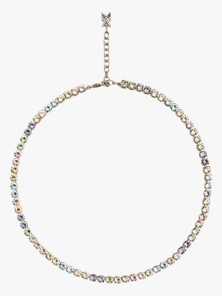 Silver Tone Candy Rainbow Crystal Tennis Necklace