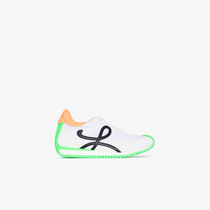 White and Green Flow Runner Suede Sneakers