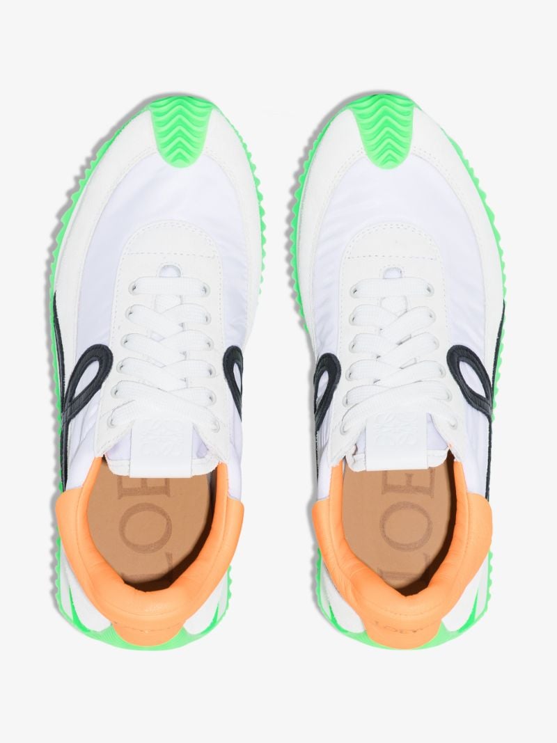 White and Green Flow Runner Suede Sneakers