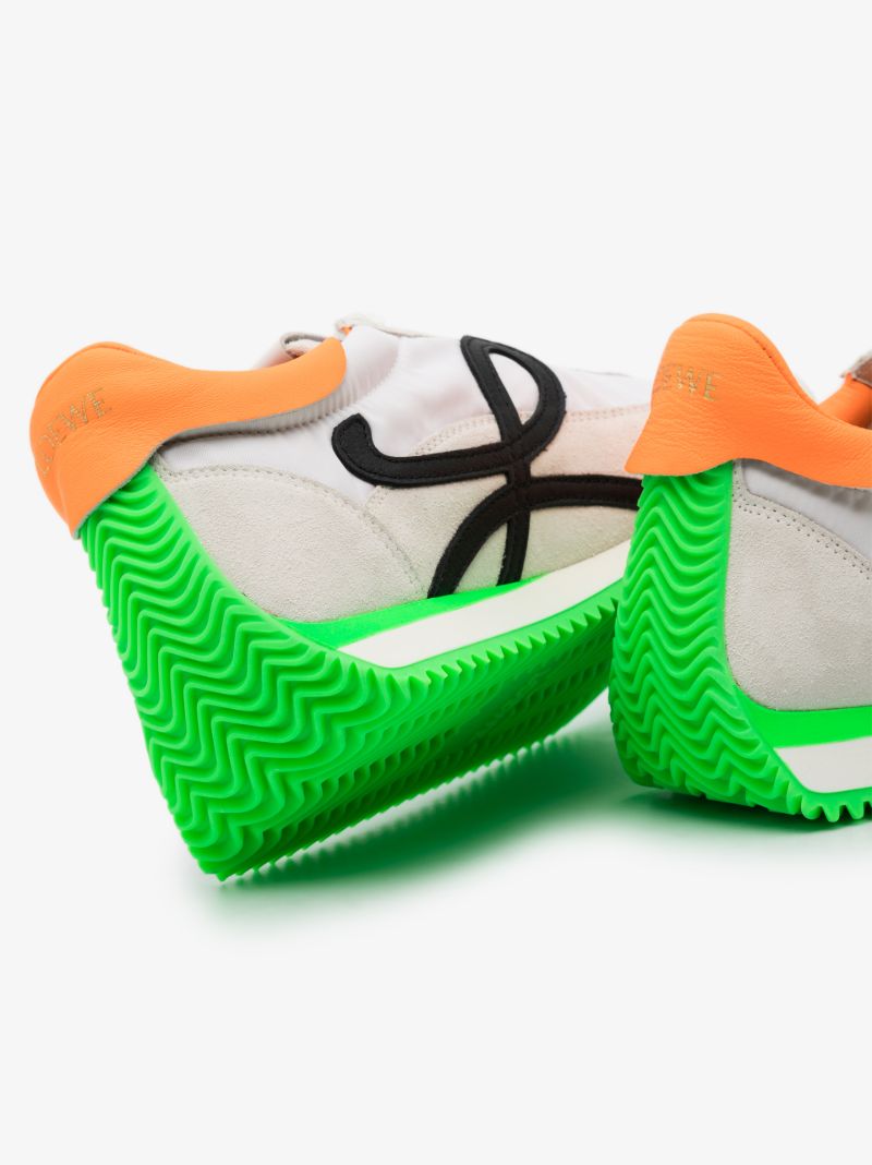 White and Green Flow Runner Suede Sneakers