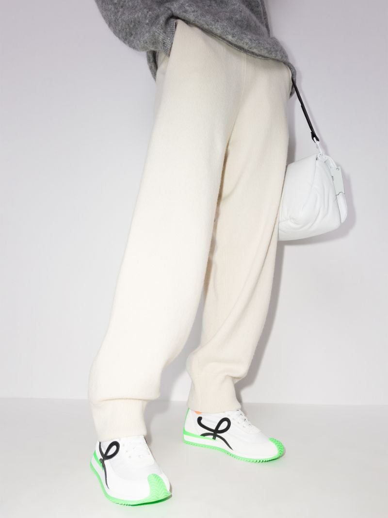 White and Green Flow Runner Suede Sneakers