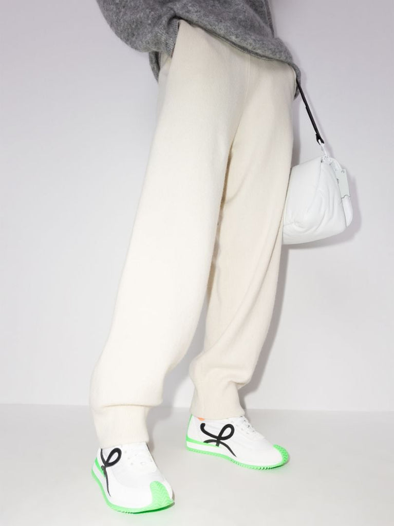 White and Green Flow Runner Suede Sneakers