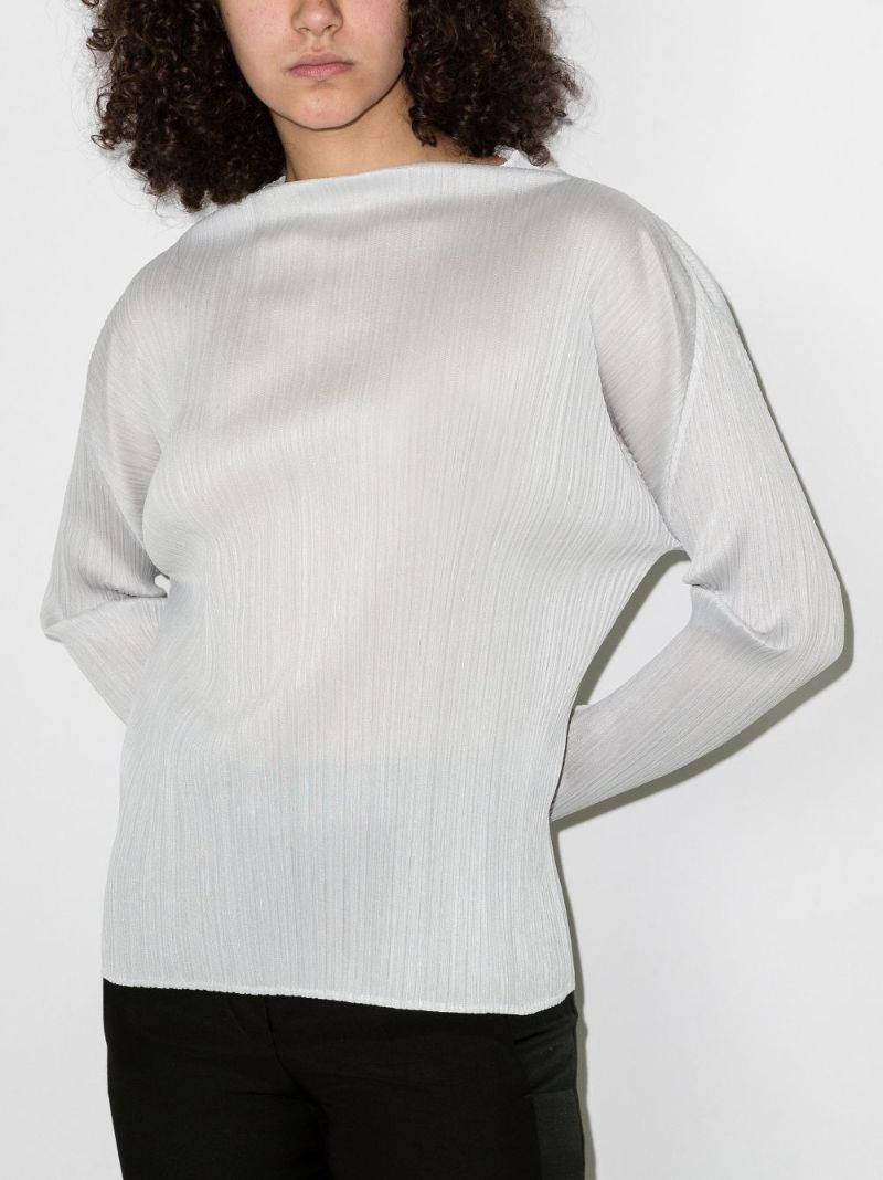 Grey Basics Long Sleeve PlissÃ_x0083_Â© Top