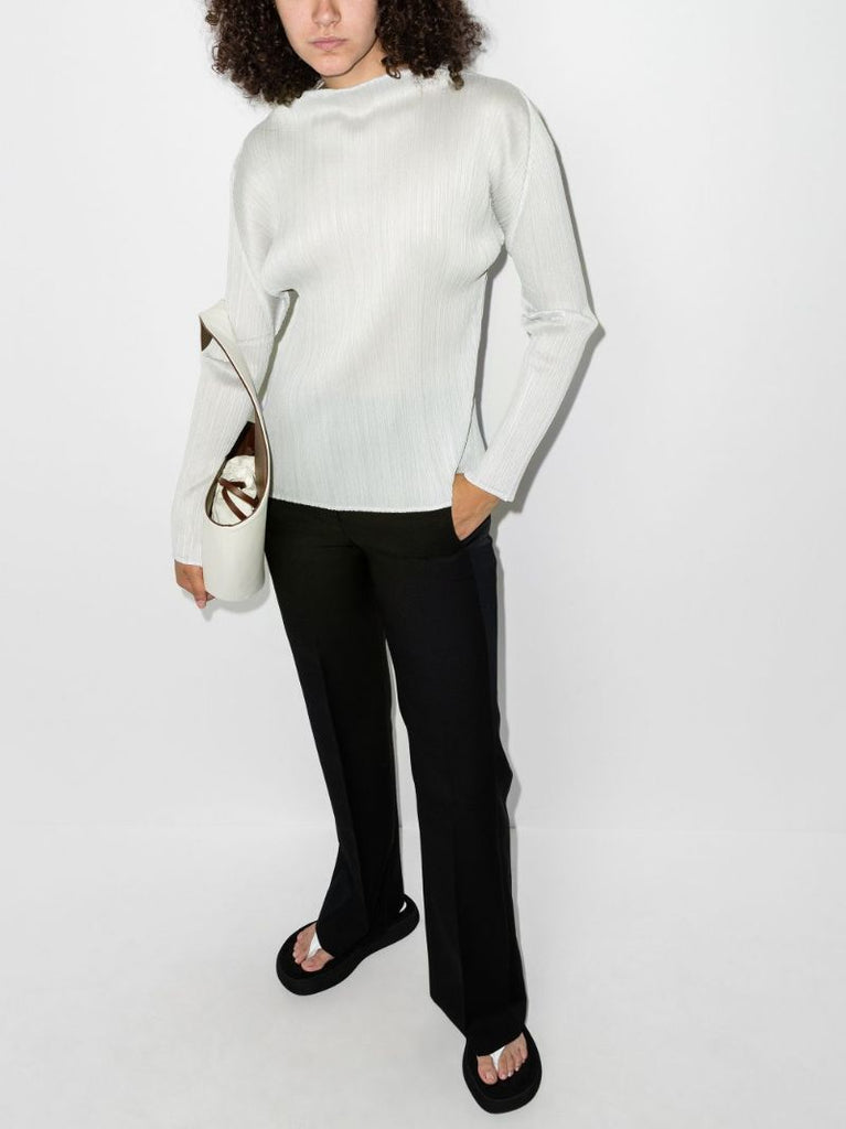 Grey Basics Long Sleeve PlissÃ_x0083_Â© Top