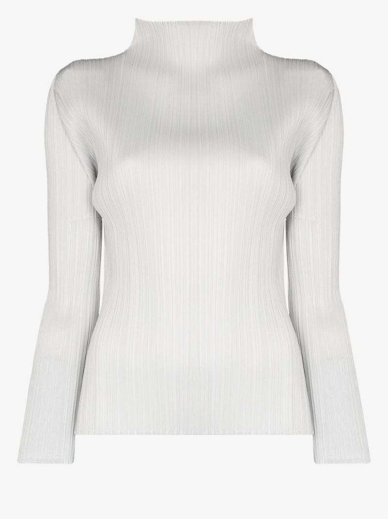 Grey Basics Long Sleeve PlissÃ_x0083_Â© Top