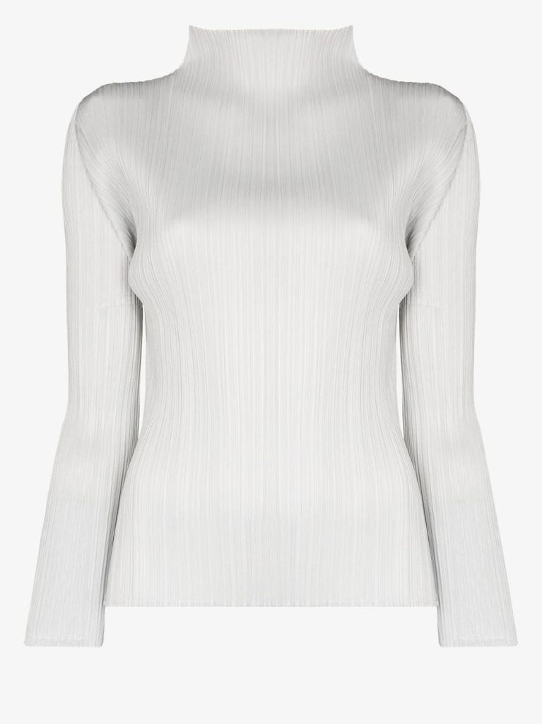 Grey Basics Long Sleeve PlissÃ_x0083_Â© Top