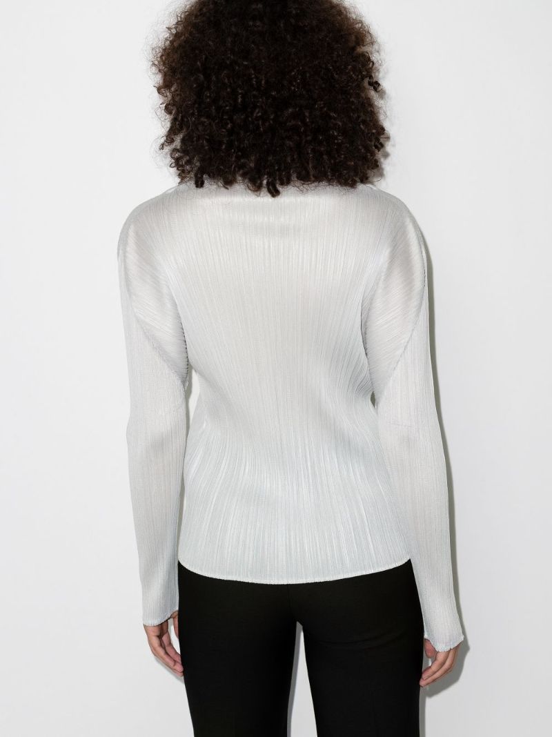Grey Basics Long Sleeve PlissÃ_x0083_Â© Top