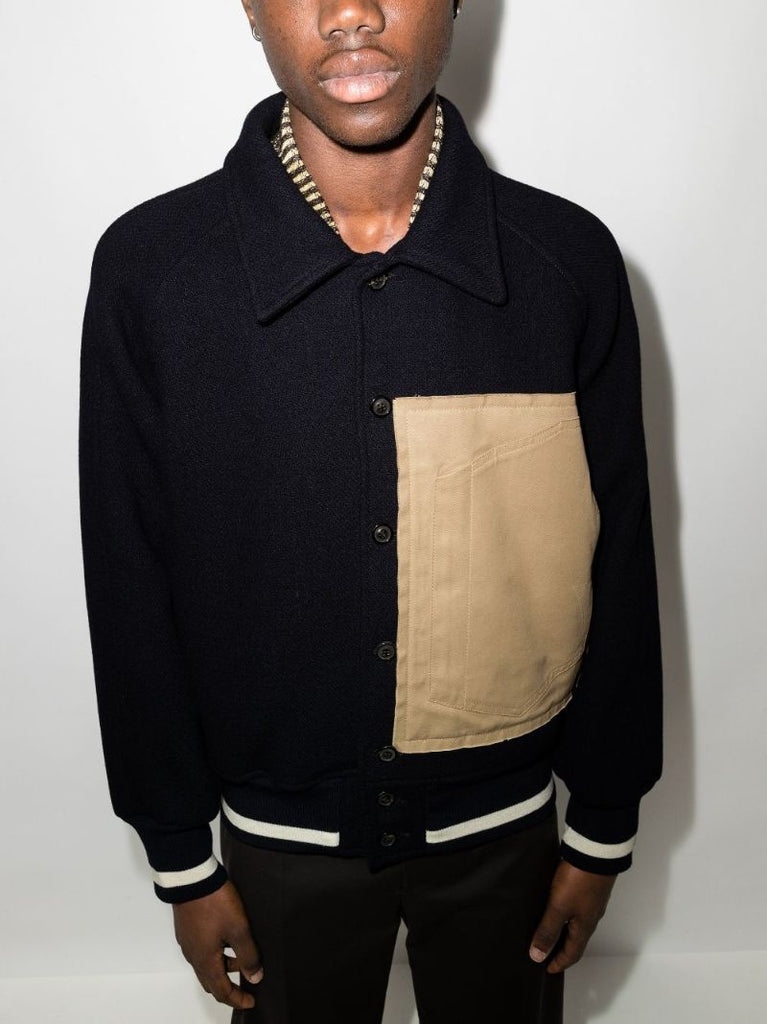 Contrast Panel Wool Bomber Jacket