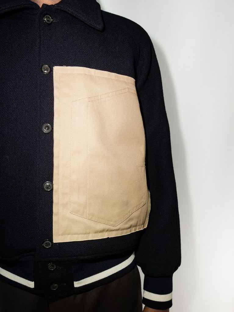 Contrast Panel Wool Bomber Jacket