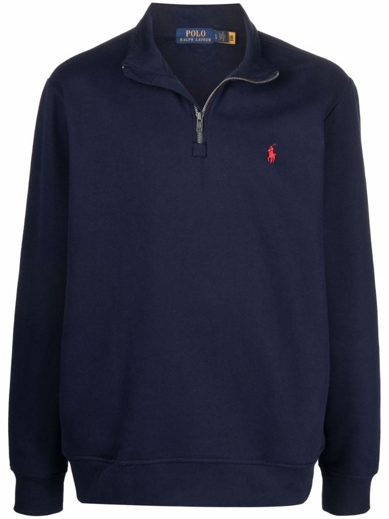 Blue Pony Embroidered Zip-up Sweater
