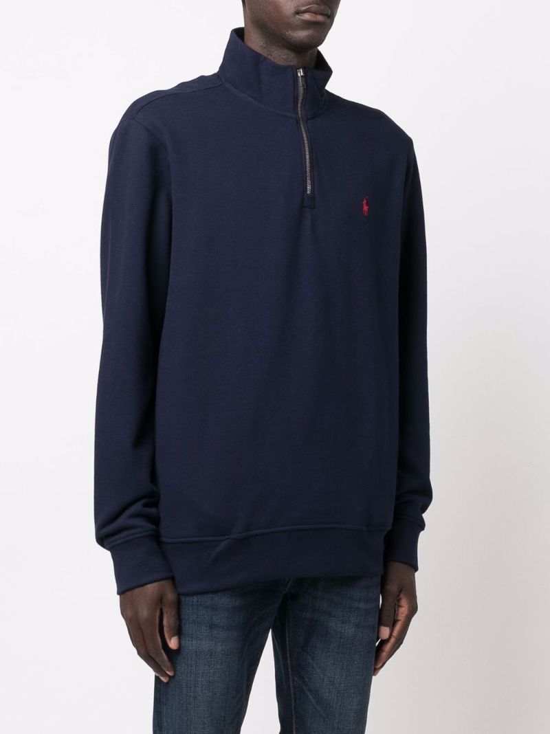 Blue Pony Embroidered Zip-up Sweater