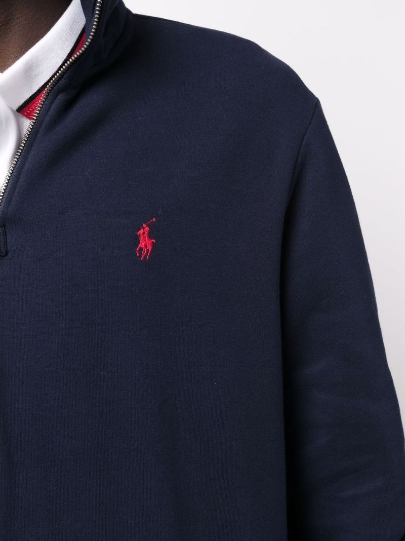 Blue Pony Embroidered Zip-up Sweater