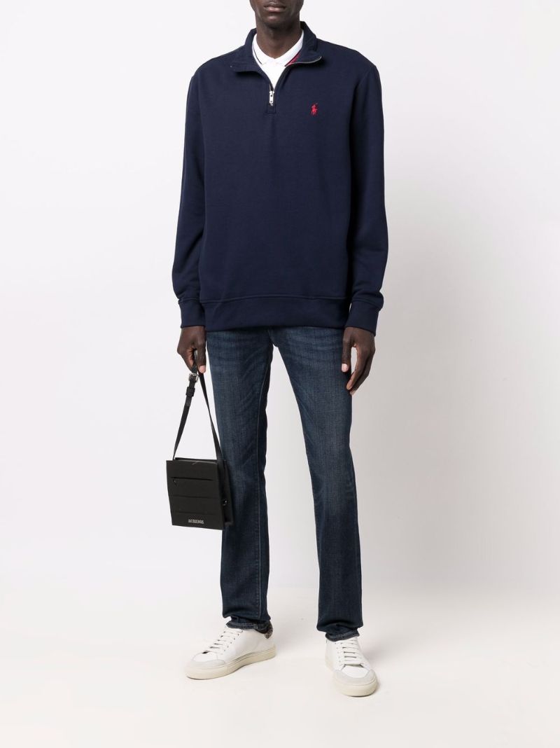 Blue Pony Embroidered Zip-up Sweater