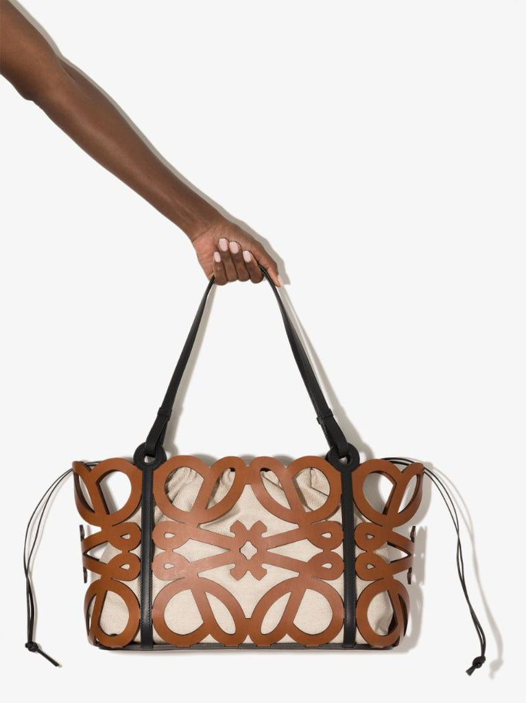 Brown Anagram Large Cutout Leather Tote Bag