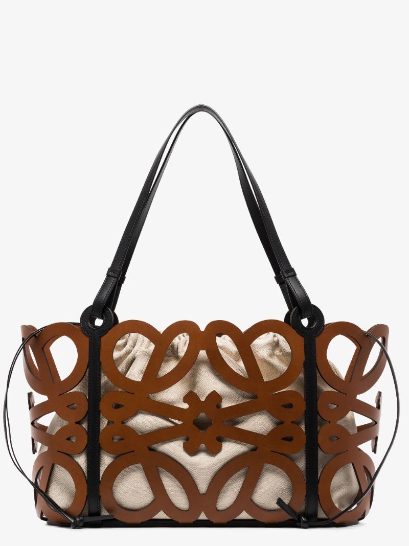 Brown Anagram Large Cutout Leather Tote Bag