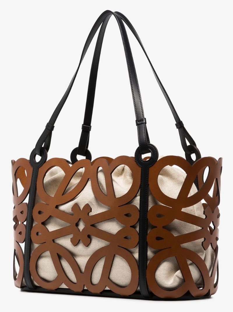 Brown Anagram Large Cutout Leather Tote Bag