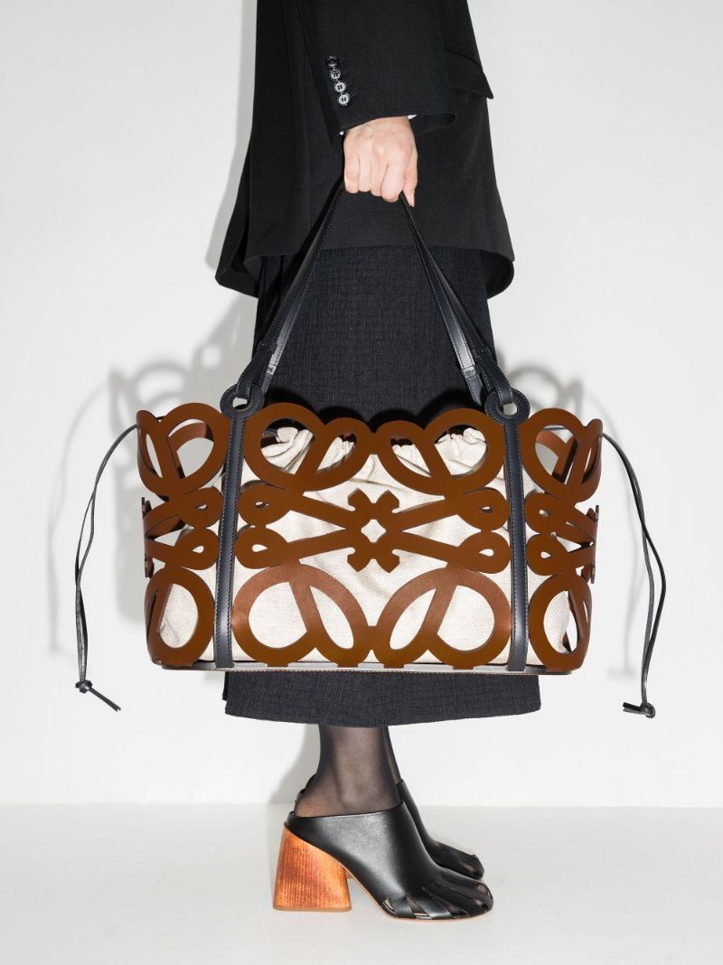 Brown Anagram Large Cutout Leather Tote Bag