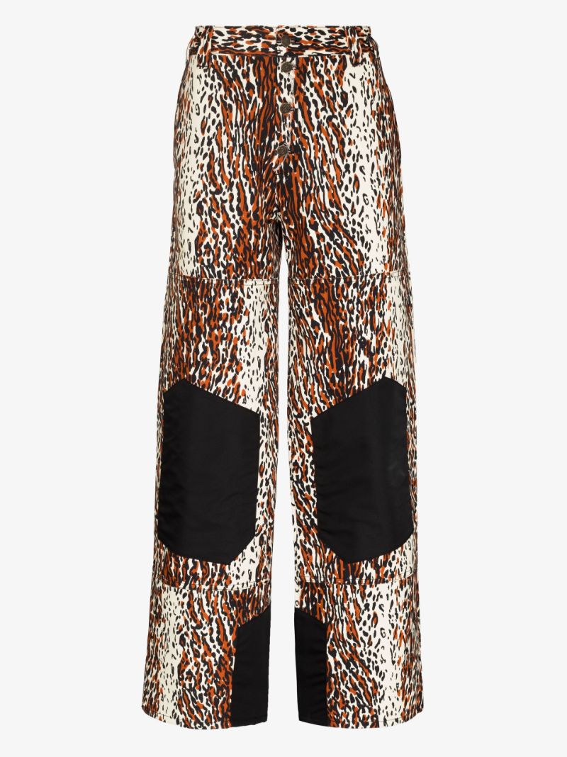 Neutral Leopard Print Straight-leg Trousers