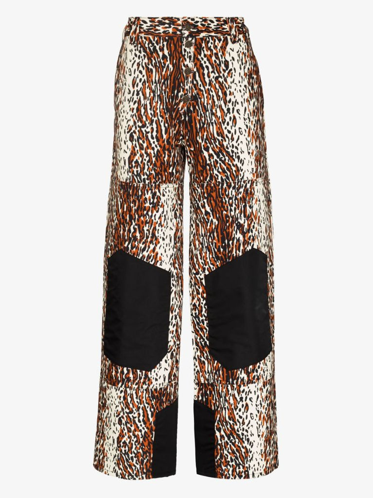 Neutral Leopard Print Straight-leg Trousers