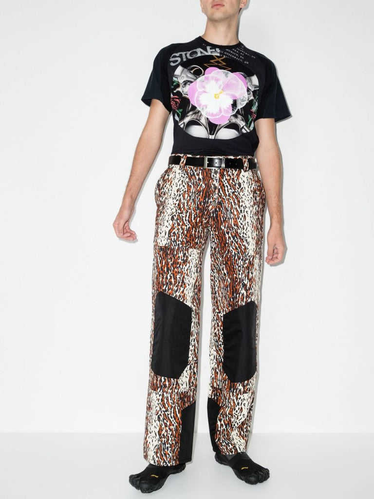 Neutral Leopard Print Straight-leg Trousers