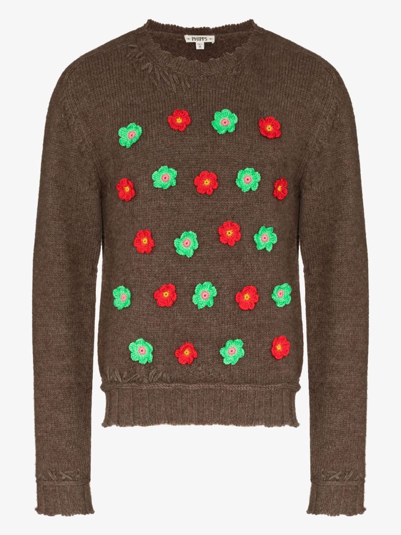 Brown Floral AppliquÃ_x0083_Â© Organic Wool Sweater