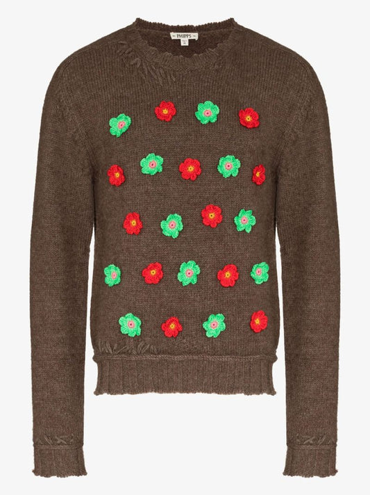 Brown Floral AppliquÃ_x0083_Â© Organic Wool Sweater